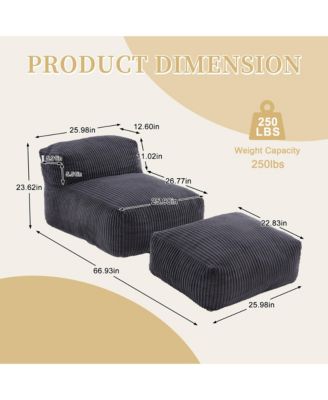 Corduroy Bean Bag Chair with Ottoman - Big Beanbag Chair with Side Pockets and Memory Foam Filler, Lazy Floor Lounge Bed for Living Room
