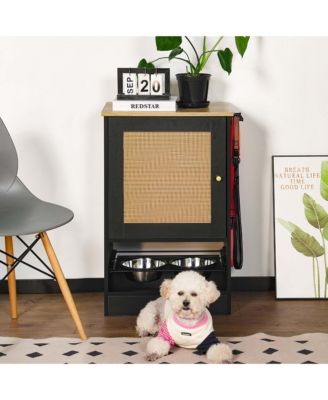  Black Pet Feeding Station with Storage Cabinet and 2 Elevated Dog Bowls, Anti-Tip Design