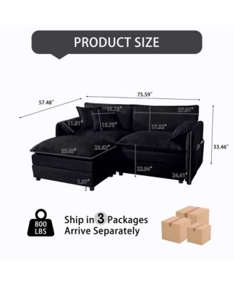 Deep Seat Sectional Sofa Cloud Couch with Ottoman, Modern Chenille Comfy Love Seat Upholstered Modular L Shaped Couch,DIY Combination