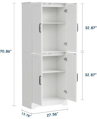 Farmhouse Kitchen Pantry Cabinet, 71" Tall Wood Pantry Storage Cabinet with 4 Doors & Adjustable Shelves, Freestanding Cupboard for Dining Room