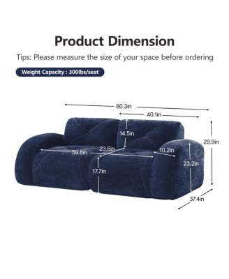 Streamdale Blue 2-Seater Tufted Velvet Sofa with Anti-Slip Design