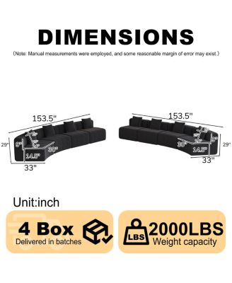 Chenille Curved Sectional Sofa with 8 Pillows, Curved Symmetrical Modular Sofa