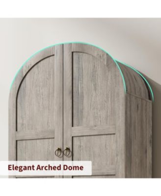 72" Tall Arched Kitchen Pantry Cabinet  Farmhouse Wooden Storage Cabinet with 2 Drawers & Wood Doors Freestanding Buffet Sideboard