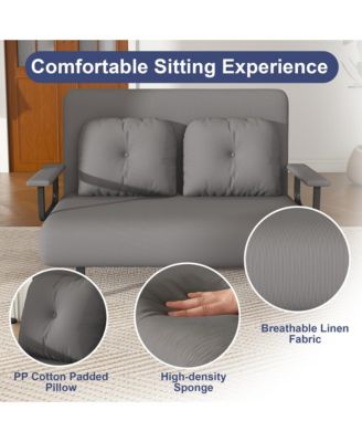 Corduroy Convertible Loveseat Sofa Bed with 5-Level Adjustable Backrest, Modern Folding Couch Sofa with Throw Pillow for Living Room, Bedroom