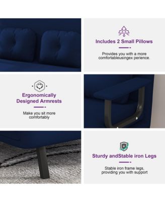 Corduroy Convertible Loveseat Sofa Bed with 5-Position Adjustable Backrest and Pillow, Modern Folding Couch for Living Room, Bedroom