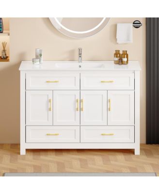 48" Transitional Bathroom Vanity with Ceramic Sink, Soft Close Doors,  MDF Cabinet, Elegant Storage Space for Modern Homes
