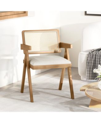 Rattan Accent Chairs Set of Two with Cushions and Wood Frame