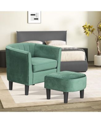 Upholstered Velvet Barrel Chair with Ottoman Footrest