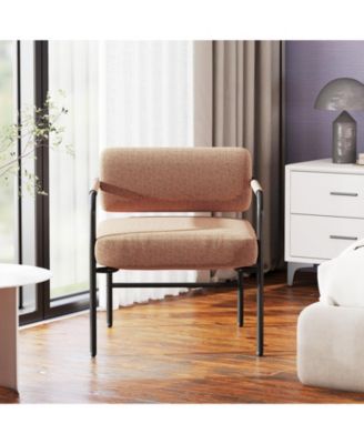 Velvet Upholstered Accent Chair with Metal Armrests