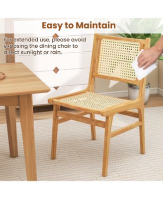 Rattan Dining Chair with Cane Backrest and Wood Frame