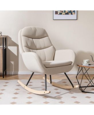 Upholstered Nursery Rocking Chair with Padded Seat and Back
