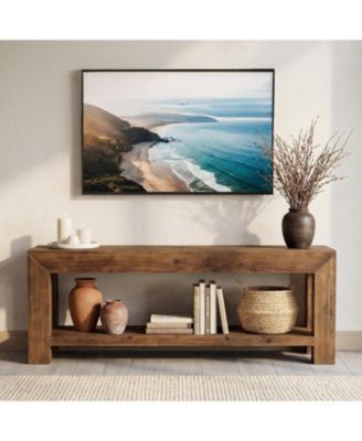 Solid Wood TV Stand for TVs up to 75'', 63" TV Console Entertainment Center with Open Storage Shelves