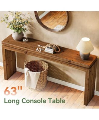 Solid Wood Console Table, 63-Inch Long Farmhouse Sofa Table Behind Couch