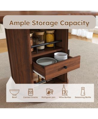 Extendable Oval Dining Table, Space Saving Kitchen Storage Table  with 2-Tier Shelf and 1 Drawer for 4-6