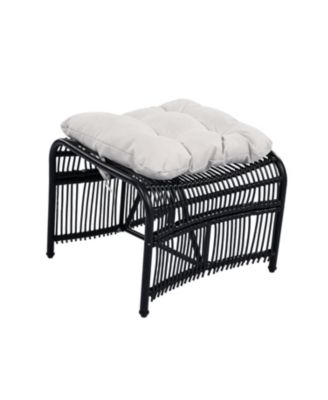 3 Piece Wicker Outdoor Patio Furniture Set with Lounge Chair Ottoman Side Table Cushions for Garden Deck Porch