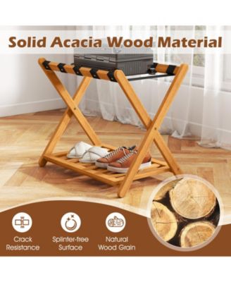 Set of Two Folding Luggage Racks with Straps and Shelf