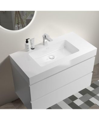 36" Floating Bathroom Vanity with Double Soft Close Drawers, Handle-Free Design & Large Storage for Modern Bathrooms