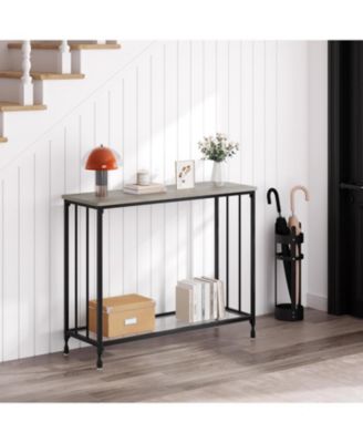 Industrial Console Table, Behind Couch Table with Glass Shelf, Narrow Metal Frame Hallway Table, Entryway, Living, Bedroom
