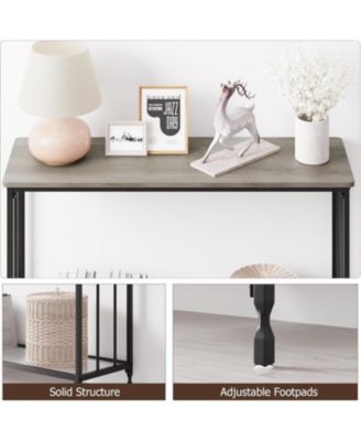 Industrial Console Table, Behind Couch Table with Glass Shelf, Narrow Metal Frame Hallway Table, Entryway, Living, Bedroom