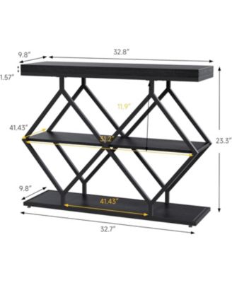 39" Entryway Table, 3-Tier Console Table with Storage, Diamond Metal Frame, Adjustable Feet