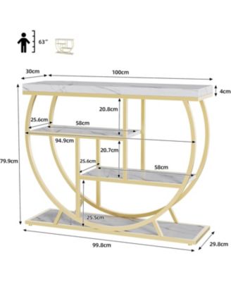 Modern 39" Console Table, 4-Tier Narrow Entryway with Storage Shelves, Marble Top, Metal Geometric Frame
