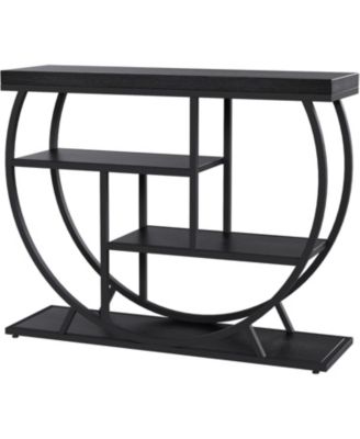 39" Industrial Console Table, 4-Tier Entryway Sofa Table, Metal Geometric Frame, Rustic Wood Top