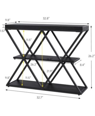 Industrial 3-Tier Console Table with X Metal Frame, Sofa Table with Storage Shelves, Entryway or Living Room