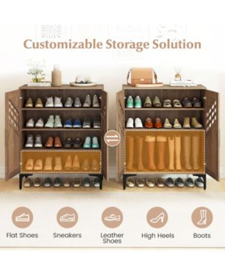 Farmhouse Shoe Storage Cabinet with Shelves and Metal Legs
