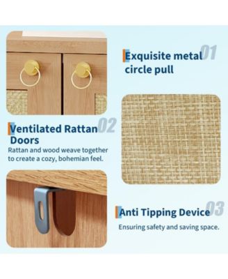 Rattan Shoe Cabinet for Entryway, 5-Tier Farmhouse Organizer Rack Narrow Shoe Storage Cabinet with 2 Doors and Open Shelf for Foyer Hallway