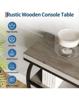 39" Farmhouse Entryway Table with Storage, 4-Tier Wooden Console, Metal Geometric Frame, Space-Saving