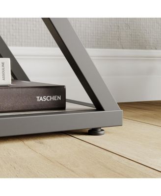 Industrial 3-Tier Entryway Table, Double X Metal Frames, 2 Storage Shelves, Rustic Wood, Living Room or Hallway