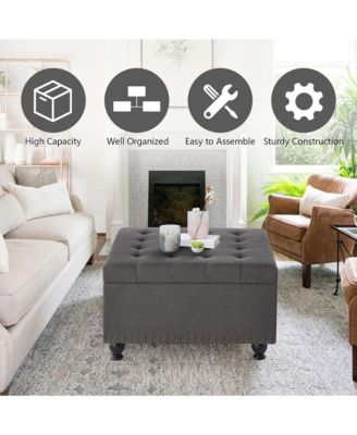 Square Storage Ottoman - Upholstered Button Tufted, wooden legs and Nail Trims for Living Room, Bedroom