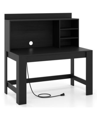 Modern Computer Desk with Hutch and Storage Shelves