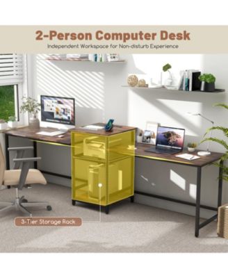 Two Person Computer Desk with Power Outlet and Printer Stand