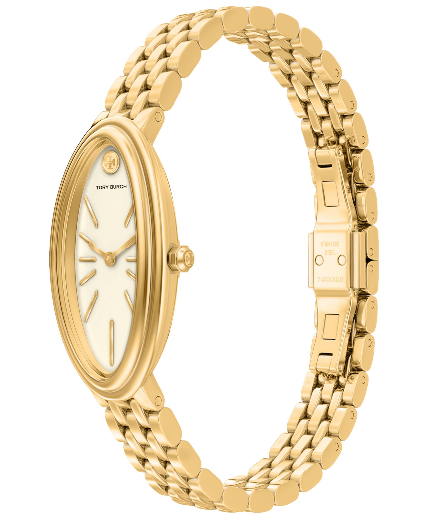 Женские часы Tory Burch The Oval Elongated Quartz Two-Hand Gold Stainless Steel Watch, 22mm — фото 6
