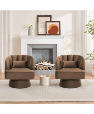 Swivel Barrel Chair, Velvet Upholstered Modern Armchair with Striped Backrest and Plush Padding, Round Lounge Chair for Living Room and Bedroom