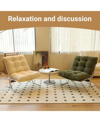 Modern Accent Chair, Upholstered Reading Chair with Metal Chrome Frame, Comfy Living Room Chair for Home Office, Bedroom