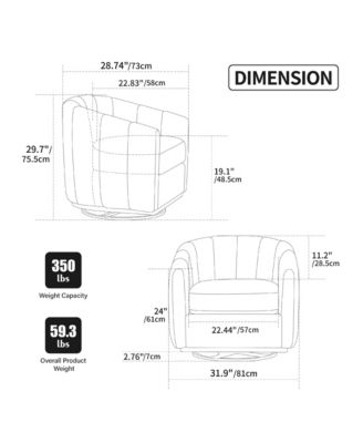 31.89" Modern Chenille Swivel Barrel Chair with Metal Base, Tufted Pumpkin-Shape Club Armchair for Living Room, Bedroom