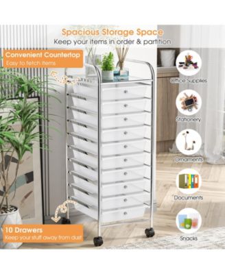 Ten Drawer Rolling Storage Cart Organizer with Universal Casters