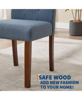 Set of 2 Modern Fabric Upholstered Dining Chairs with Sturdy Wood Legs and Rubber Frame