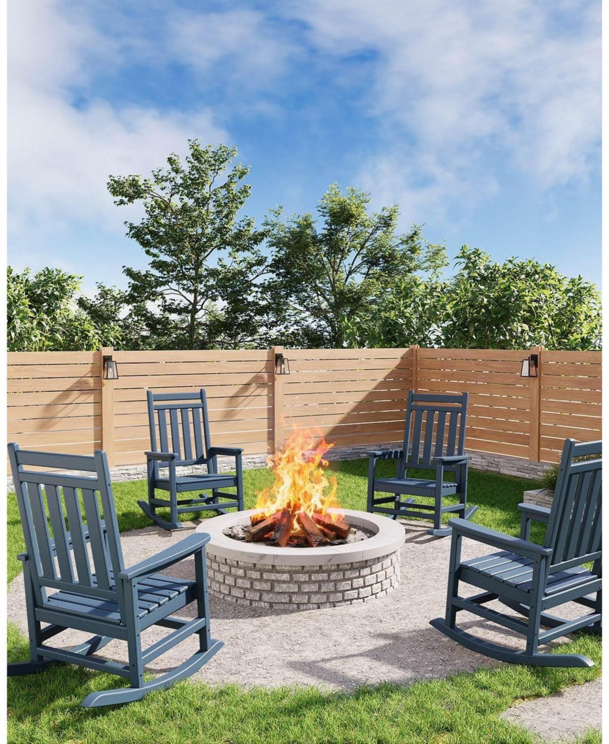 gaomon Hdpe Weather-Resistant Rocking Adirondack Chair, Heavy Duty 380 lb Capacity, Wood-Grain Finish for Patio and Lawn