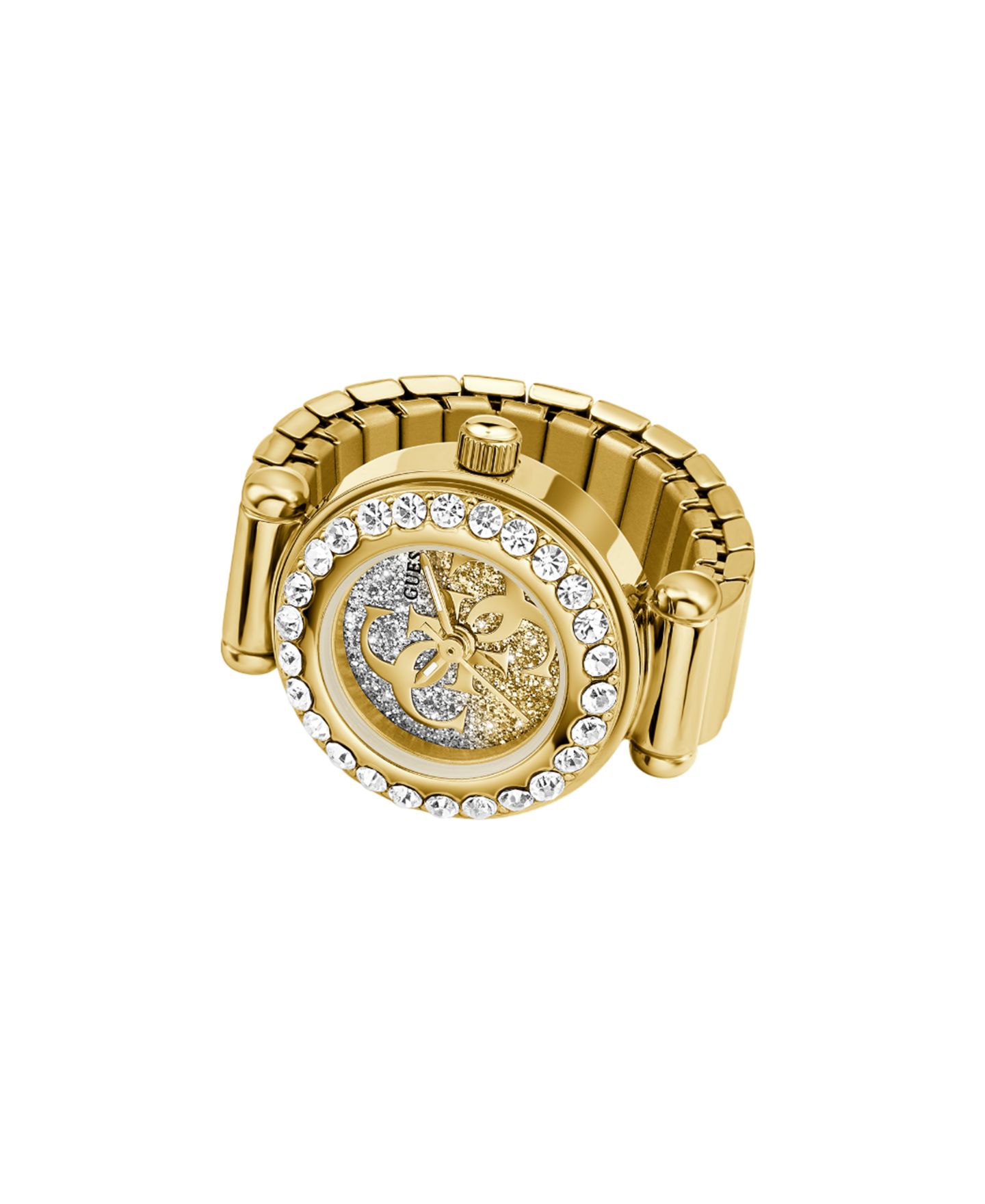 Женские часы GUESS Glitz Gold-Tone Stainless Steel Analog Ring Watch, 18mm — фото 1