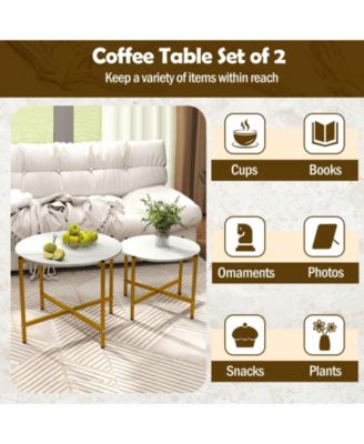 Round Coffee Table Set of Two with Metal Frame