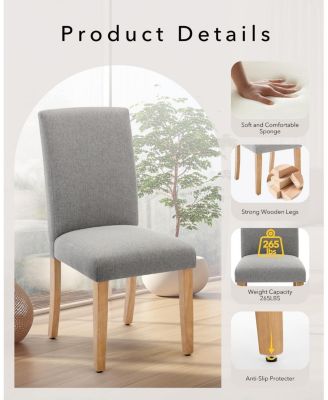 Set of 6 Modern Fabric Upholstered Ergonomic Dining Chairs with Curved Backrest and Heavy-Duty Wood Legs