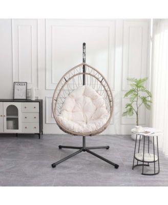 Outdoor Egg-shaped Hanging Chair with Stand, Patio Swing Chair, Indoor Rocking Chair, Outdoor Hammock Egg-shaped Chair