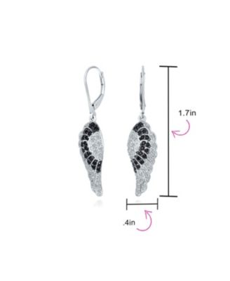 Spiritual Guardian Angel Wing Earrings Cubic Zirconia Black & White CZ Leverback