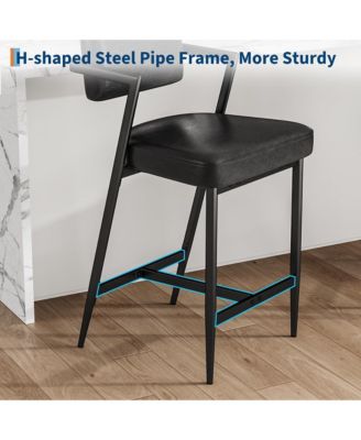 Set of 2 Farmhouse Upholstered Tall Counter Height Bar Stools with Plush Cushions and Backrest