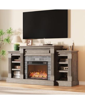 71'' Fireplace TV Stand with 23'' Electric Fireplace, Mid Century TV Console, Entertainment Center with Storage for Living Room, Bedroom