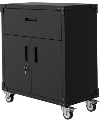 Metal Storage Cabinet, Rolling Tool Cabinet with Drawer 2 Adjustable Shelves and Locks & 4 Wheels, Heavy Duty