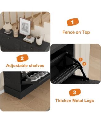 Fluted Shoe Cabinet with 4 Flip Drawers and Adjustable Removable Shelves, Freestanding Slim Shoe Organizer